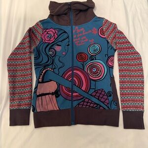 Adore Women's Jacket with Blue and Brown Artistic Design